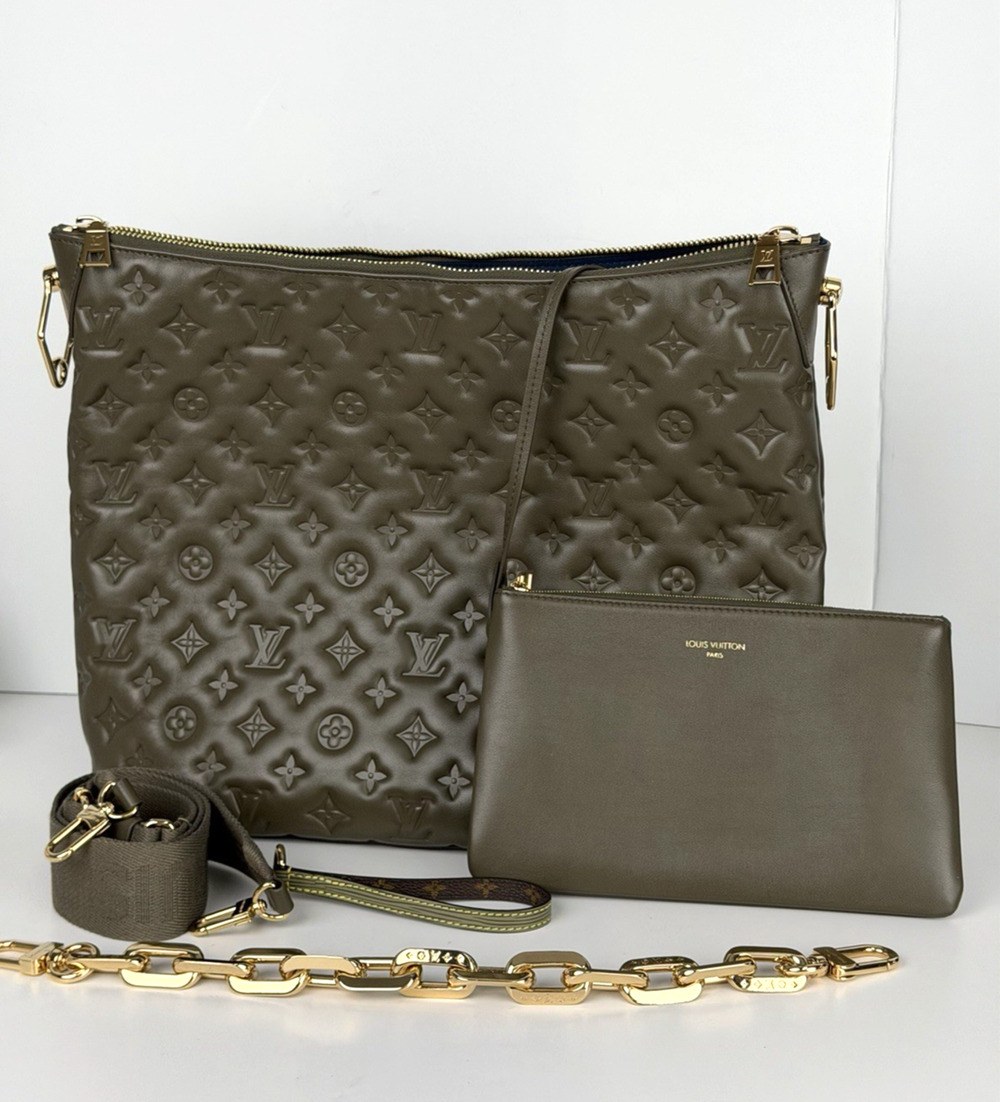 Louis Vuitton Coussin MM Hobo Bag In Green Monogram Empreinte Leather NFC D4